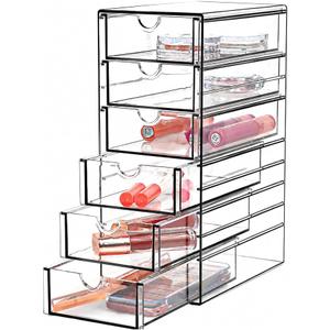 Clear Drawer Organizer, Transparent Plastic Storage Drawers, Hair Accessaries Organizer Case Display Stand, Acrylic Organizers for Organizing Eyeglass, Hair Ties, Accessories (Large - 6-Drawer)