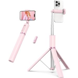 ATUMTEK 55" Selfie Stick Tripod, All-in-one Extendable Aluminum Phone Tripod with Rechargeable Bluetooth Remote for iPhone and More, Fitting 4.7-7 inch Smartphones, Pink