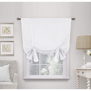 H.VERSAILTEX Pure White Curtains Thermal Insulated Tie Up Window Shade Light Reducing Curtains for Kitchen, Rod Pocket 2 Panels  42" Wide by 63" Long