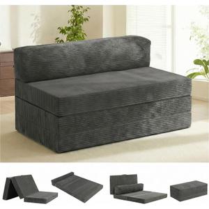 5-in-1 Convertible Sofa Bed, Boneless Loveseat Sleeper with Removable Cushions & Washable Corduroy Cover, Futon Sofa Bed with Handle, Pull Out Couch for Small Spaces, Full Size, Grey