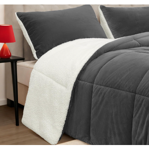 SunNewt Fluffy Sherpa Queen Comforter Set 3 Pieces,Thick Reversible Down Alternative Fleece Comforter & 2 Pillow Shams,Soft Micromink Winter Warm Plush Bedding Comforter Sets Washable(Charcoal,Queen)