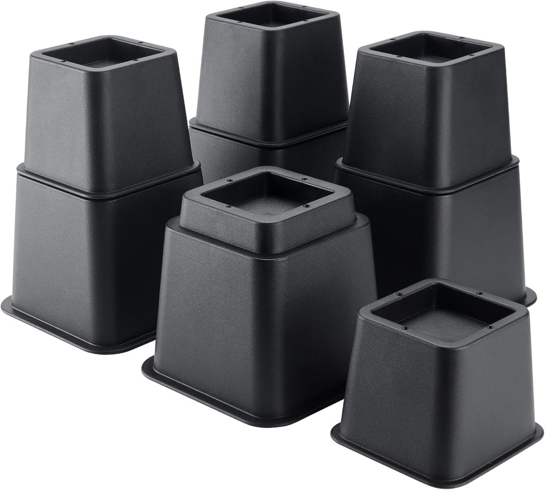 BTSD-home Bed Risers 8 Inch Adjustable, 4-Pack Stackable Furniture Risers, 3, 5, 8 Inch Height, Heavy Duty for Under-Bed Storage, Couch, Desk and Table Legs, Black