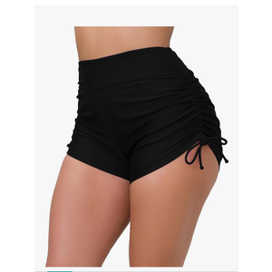 Halcurt Women's High Waisted Swim Board Shorts Tummy Control Side Tie Adjustable Tankini Swimsuit Bottoms, L