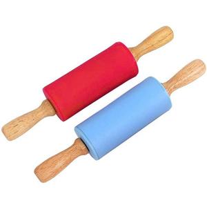 2 x Small Wooden Handle Rolling Pin for Kids - Non-Stick Silicone Rodillo for Reposteria & Masa