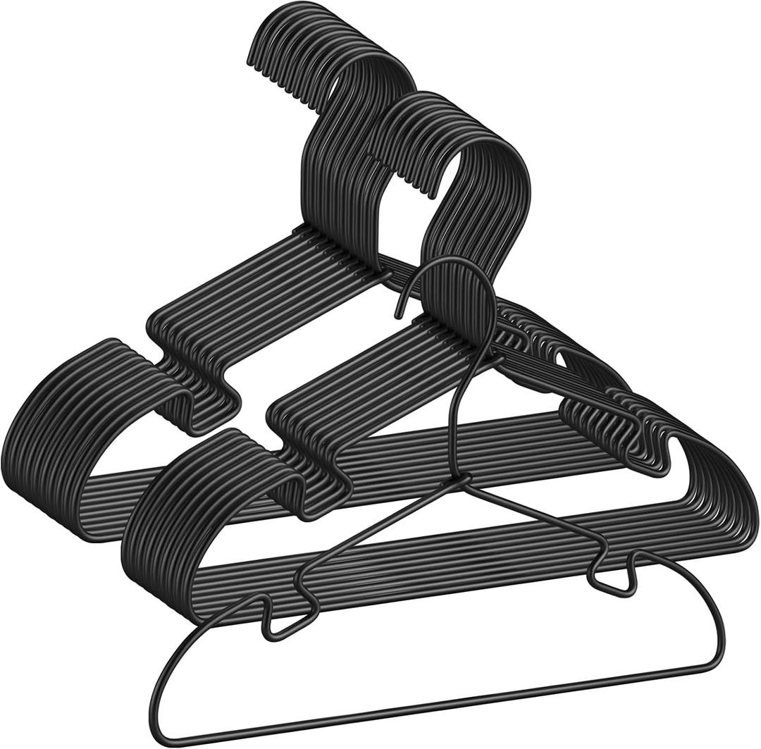 AmazonBasics 20 Pack Black Aluminum Space-Saving Kids Hangers, 12.6-Inch Sturdy Metal Hangers for Wardrobe