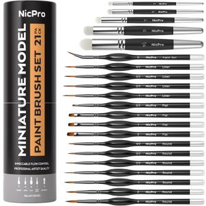 Nicpro Miniature Paint Brushes Drybrush - 21PCS Model Paint Brush Set for Acrylic Oil Watercolor, Detail Paint Brush Dry Brush for Model, Miniature Painting, Paint by Numbers, Craft - with Container