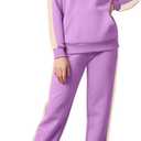 Fuermos Kids Girls Clothes 2 Piece Outfits Colorblock Casual Hoodies Long Sleeve Fashion Sweatshirts and Sweatpants (7-8 Years, Violet)