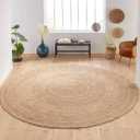FRELISH DECOR Handwoven Jute Area Rug - 8 feet Round - Natural Yarn - Rustic Vintage Beige Braided Reversible Rug - Eco Friendly Rugs for Bedroom - Kitchen - Living Room - Farmhouse (8' Round)
