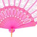 QIRMIZI 10 Pack Lace Handheld Folding Fan - Elegant Silk Fan for Women's Wedding Decoration and Dancing Party - Pink