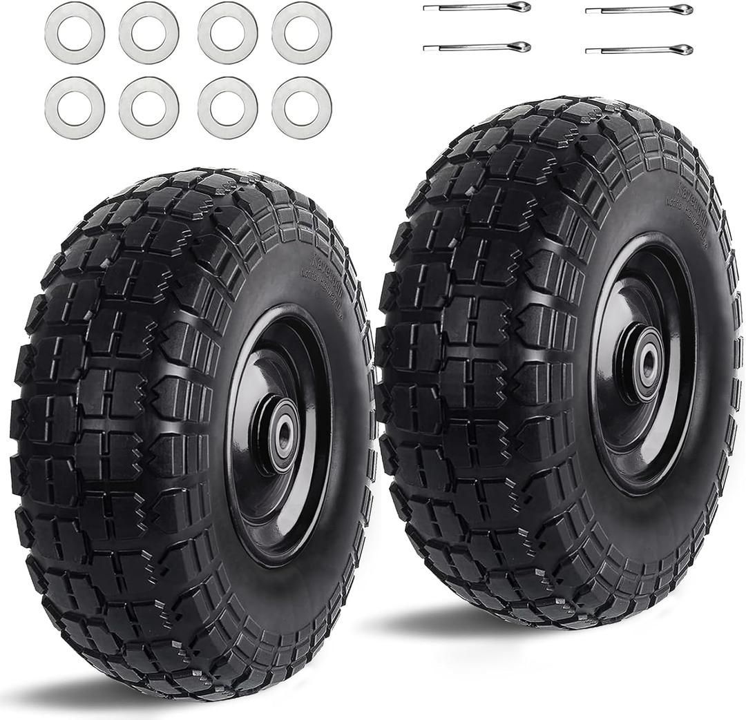 12'' Flat Free Tires Rubber Replacement Solid Tire and Wheel Assemblies for Hand Trucks Garden Cart Wheelbarrow - 3.5Wide Polyurethane Tires 2.1 Hub with 5/8 Inch Axle Borehole (410/350-6), 1 Pack