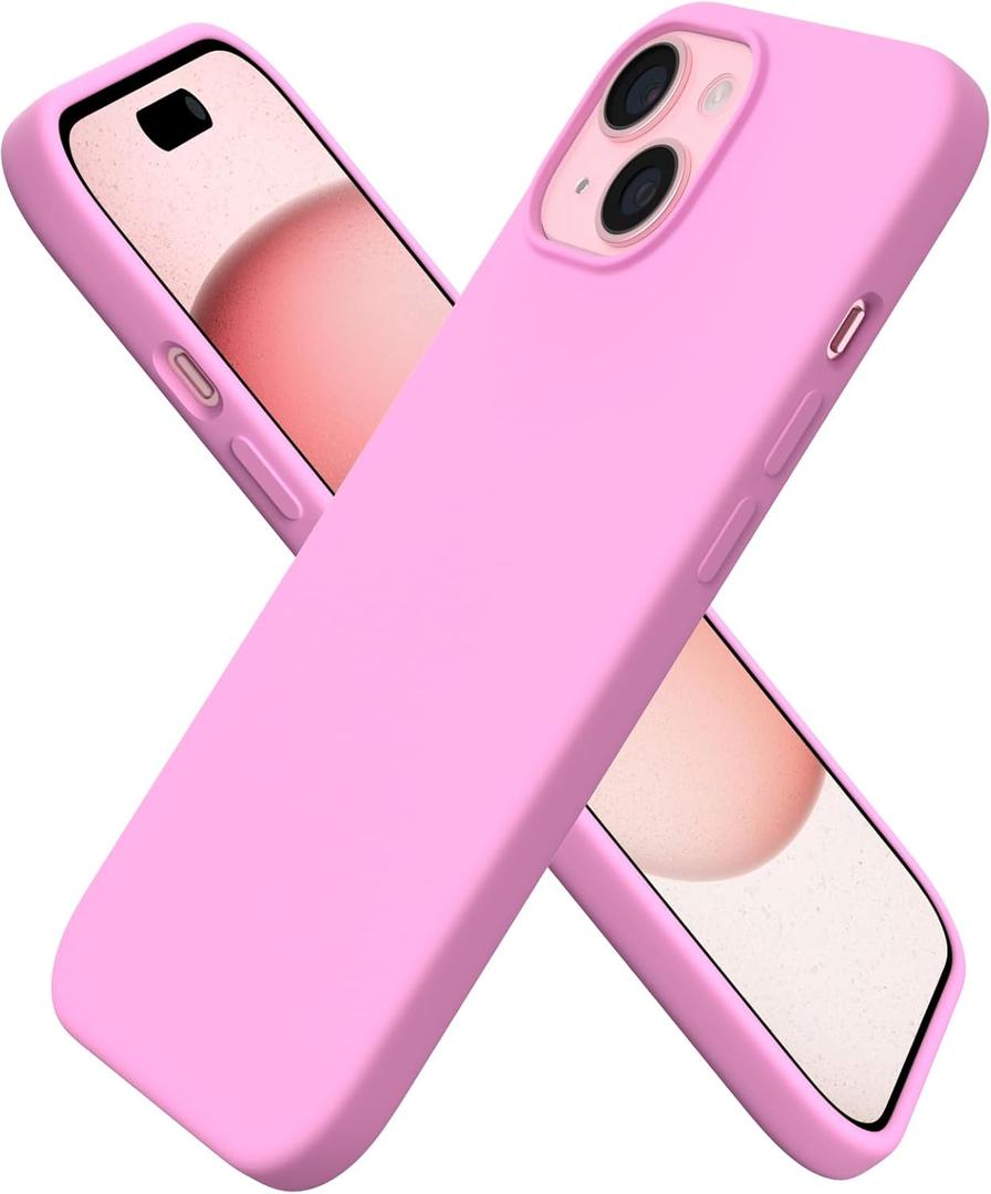 ORNARTO Compatible with iPhone 15 Case 6.1, Slim Liquid Silicone 3 Layers Full Covered Soft Gel Rubber Phone Case, Anti-Scratch Shockproof Protective Cover 6.1 Inch, Cherry Blossom