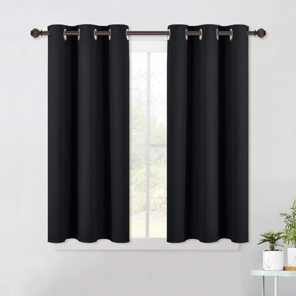 NICETOWN Halloween Living Room Blackout Curtains and Drapes, Black Solid Thermal Insulated Grommet Blackout Drapery Panels for Window (2 Panels, 42 Inch Wide by 45 Inch Long, Black)