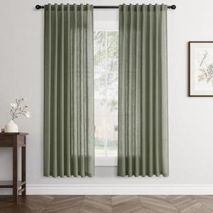Olive Green Linen Curtains 78 inch Length 2 Panels Set Modern Farmhouse Living Room Drapes Light Filtering Rod Pocket Back Tab Filtering Privacy Semi Sheer Curtain 78 inches Long