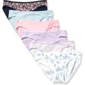 Amazon Essentials Women's Cotton Bikini Brief Underwear, Multipacks (Black Floral/Blue/Lilac/Pink/Stripe/White Ditsy Floral), S