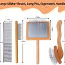 Ergonomic Slicker Brush for Long-Haired Dogs - Wooden Handle, Long Pins for Grooming Goldendoodles