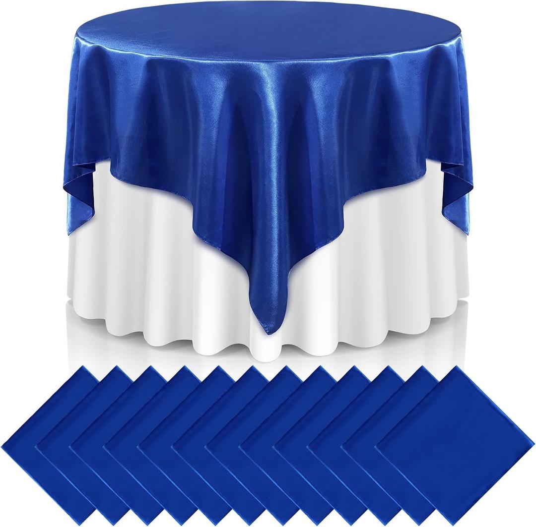 Newwiee 12 Pcs 72 Inch Satin Tablecloth Square Overlay Smooth Fabric Tablecloth Satin Table Cover Fabric Decoration Dining Cloths for Party Wedding Banquet Table Decoration(Royal Blue)