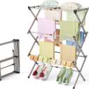 Collapsible Floor Drying Rack - Free Standing Accordion Laundry Dryer, Retractable Metal Clothes Hanger with Shoe Storage, Heavy Duty Rustproof Airer for Bathroom, Balcony & Delicates