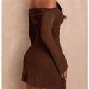 SOLY HUX Women's Ruched Off The Shoulder Bodycon Mini Dress Long Sleeve Party Dresses Plain Brown XX-Large (Brown, XXL)