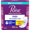 Poise Incontinence Pads & Postpartum Incontinence Pads, 7 Drop Ultra Absorbency, Long Length, 39 Count per Pack, Packaging May Vary, 2 Pack (78 Pcs)