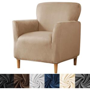 HFCNMY Banquet Armchair Slipcover,Stretch Velvet Armchair Cover Soft Chair Covers with Arms for Living Room Furniture Protector Khaki
