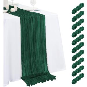 10 Pack Emerald Green Cheesecloth Table Runner 17x108 Inch Semi Sheer Boho Gauze Cheese Cloth Table Runners, for Wedding Bridal Shower Birthday Party Home Decor Garden Farmhouse