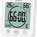 Digital Shower Clock, Bathroom Timer Clock, Waterproof for Water Spray, Count Up Count Down Alarm, Touch Screen Timer, Temperature Humidity, Wall Clock Magnet, Suction Cup, Hang, Stand (1pack)