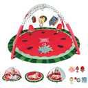 Tummy Time Mat, 9-in-1 Watermelon Baby Play Gym Mat, Oversize Baby Play Activity Mats with Sunshade & 6 Detachable Sensory Toys, Washable Non-Slip Mat for Newborn Infant Essentials Gift
