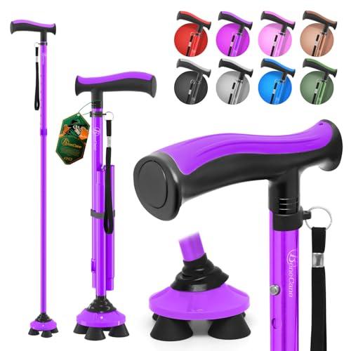 BeneCane Walking Cane for Men & Women Walking Stick for Seniors Folding Canes Quad Cane Adjustable Lightweight Sturdy Collapsible Heavy Duty with Soft TPR T-Handle and Travel Bag