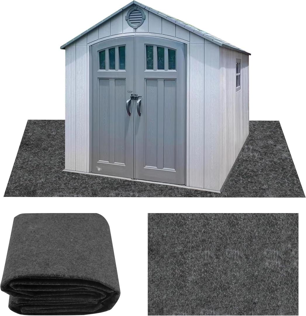 Ogrmar 10x10 FT Outdoor Storage Shed Mat, Waterproof, Felt Top & PE Backing, Non-Slip, Easy to Clean & Cut, Gray