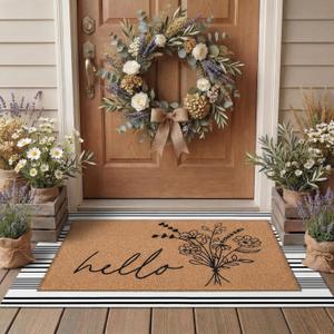 Tinideya 2 Pcs Door Mat Welcome Non Slip Coir Mats Floor Layering Doormats Seasonal for Front Porch Entryway Decor(Wildflower) (23.6 x 35.4 Inches, Black White and Brown)