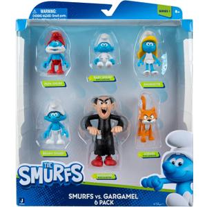 The Smurfs GARGAMEL VS Smurfs 6 Figure Multipack - Features 2-Inch Smurfette, Papa Smurf, Brainy Smurf, Baby Smurf, Azrael, 3-Inch Gargamel - Authentic Details, Blue
