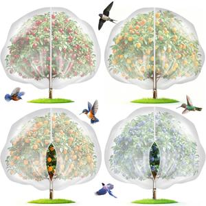 4-Pack 12x10FT Fruit Tree Netting Bags, Bird Netting Safeguard Apple Trees and Blueberry Bushes from Birds, Pest and Deer, Cicadas Netting Cover with Zipper and Drawstring