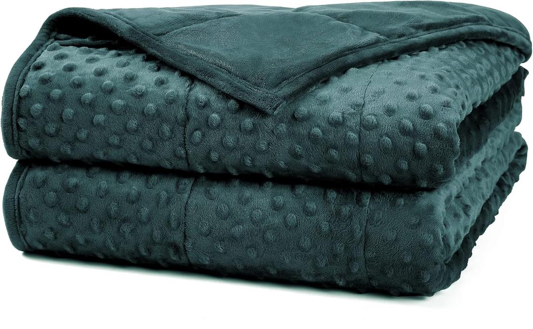 Alomidds Weighted Blanket for Adults (60"x80",15lbs Queen Size - Green), Cooling Breathable Soft and Comfort Minky, Heavy Blanket with Glass Beads