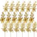 18 Pack 3 Styles 17 Inch Christmas Glitter Poinsettia Berry Stems Ornaments Artificial Floral Branches Picks for Christmas Tree Home Vase Holiday Party Decor(Gold)