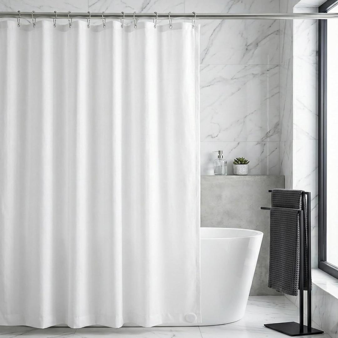 Waterproof Fabric Shower Curtain Liner, TPU Coated, PEVA-Free & Odorless, Hotel Quality, 3 Magnets, Rust-Proof Metal Grommets, Machine Washable, White, 72x72 Inch