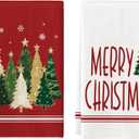 Artoid Mode Red Xmas Tree Merry Christmas Kitchen Towels Dish Towels, 18x26 Inch Farmhouse Star Snowflakes Decoration Cleaning Set of 2