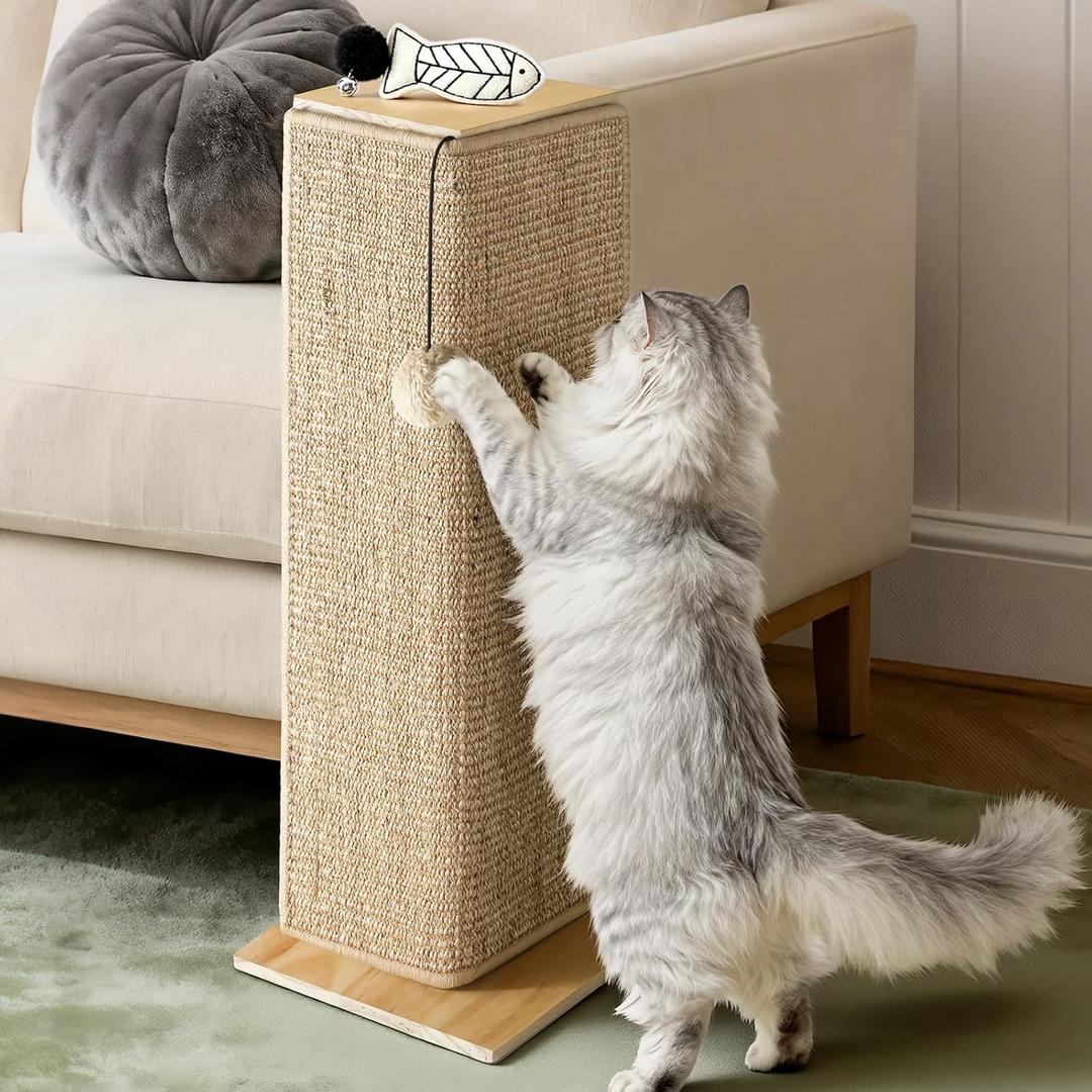 Wooden Couch Corner Cat Scratcher with Sisal Scratching Mat, Couch Cat Scratch Protector with Adjustable Buckles, Couch Corner Protectors for Cats, Cat Scratch Furniture Protector for Sofa