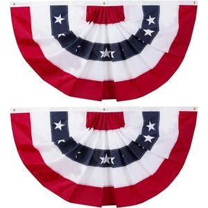 58"x27" USA Patriotic Nylon Bunting Pleated Flag, 2 Sided, Embroidered Stars, Sewn Stripes, Grommets- July 4th American Flag Decor Outdoor Use- Inside Outside Porch Rail or Window Decoration (2 Pack)