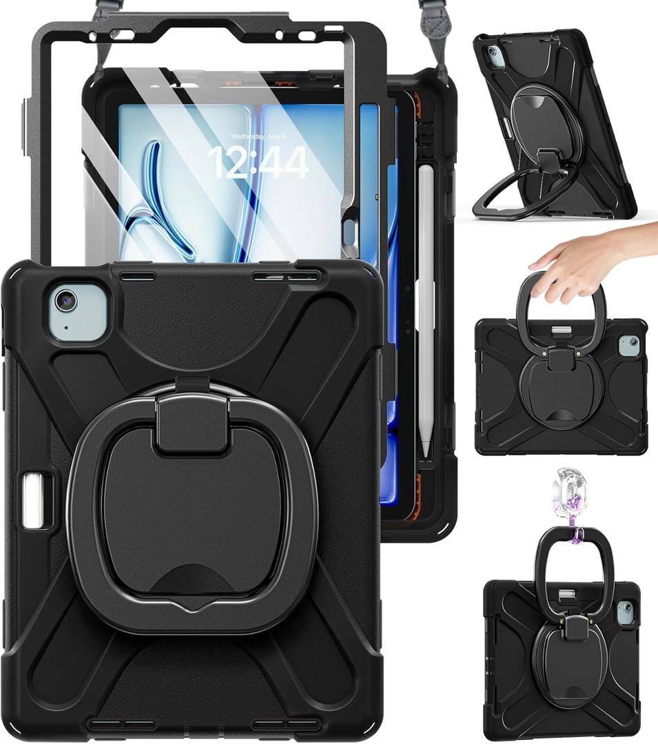BRAECN for iPad Air 11 Inch Case M4 2026/M3 2025/M2 2024, iPad Air 10.9" 5th/4th Gen, iPad Pro 11 4th/3rd/2nd/1st Kids Cover with Screen Protector, Pencil Holder, Shoulder Strap, Handle & Kickstand