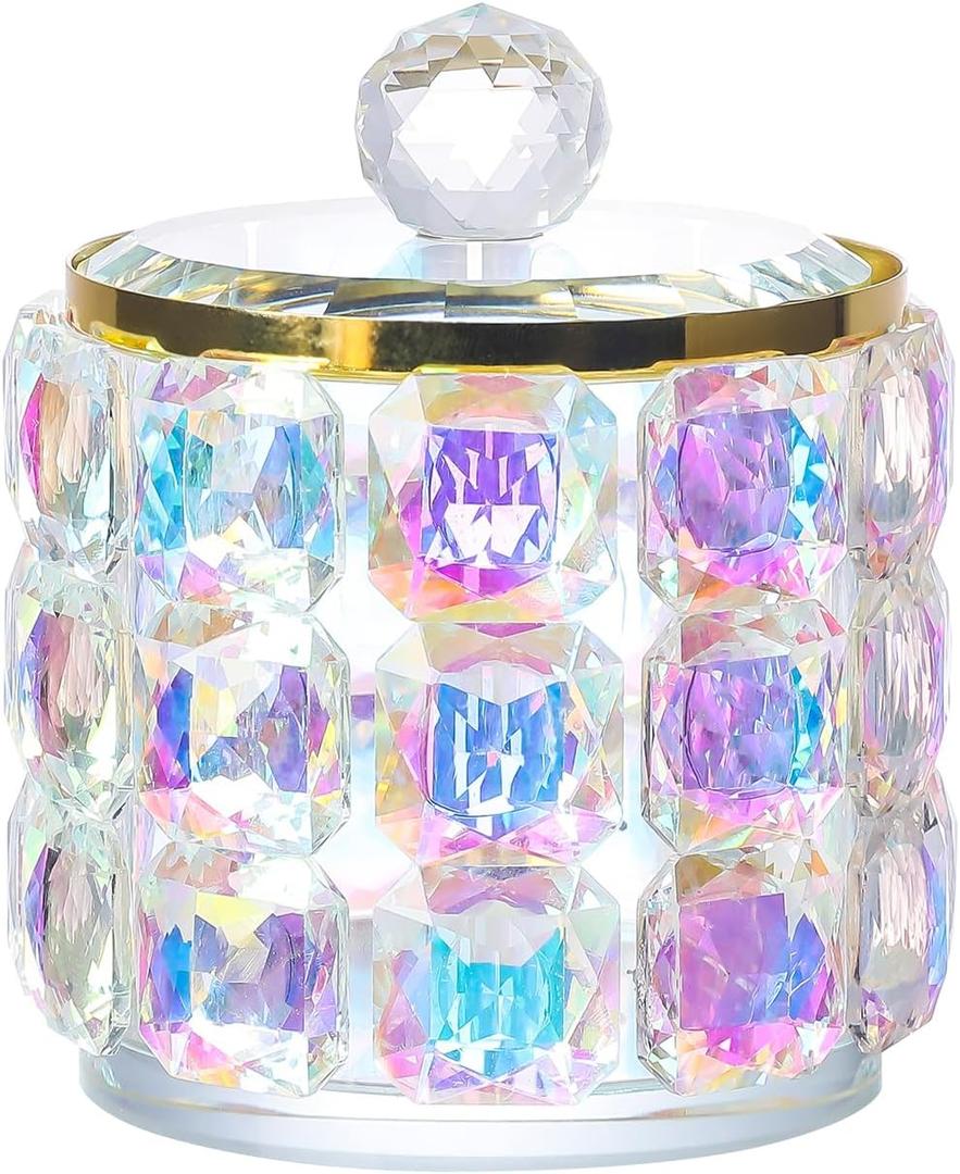 2 x Crystal Trinket Box with Lid, Fancy Glass Necklaces Holder, Small Rings Container, Jewelry Bowlfor Women, Girls, Gift Home Decor (Medium Size)