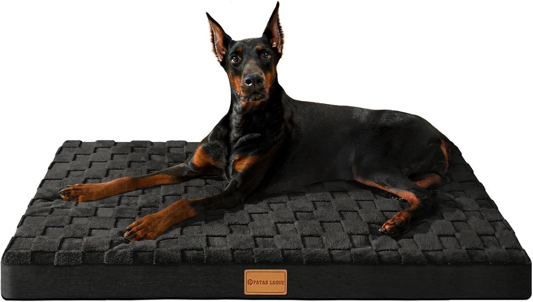 Patas Lague Orthopedic XXL Dog Bed for Extra Large Dogs 48''X30'', Waterproof Soft Warm Comfortable Egg Crate Foam Big Large Pet Beds Mat with Removable Washable Cover and Nonskid Bottom, Black