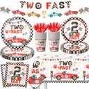 Two Fast Birthday Party Supplies, 142pcs Race Car 2nd Birthday Decorations Tableware Kit Includes Race Car Plates Napkins Tablecloth for Two Years Old Party Baby Shower Decorations Favors for Boys