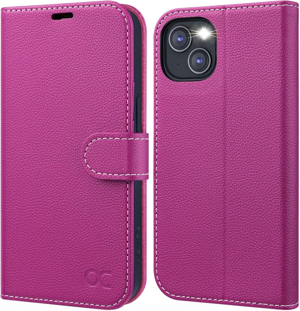 OCASE Compatible with iPhone 13 Wallet Case, PU Leather Flip Folio Case with Card Holders RFID Blocking Kickstand [Shockproof TPU Inner Shell] Phone Cover 6.1 Inch 2021 (Litchi Rose)