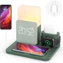Wireless Charging Station, iPhone 3 in 1 Fast 15W Wireless Charger with Alarm Clock and Night Light, Charging Dock for iPhone 12/13/14/15/16 Pro/Pro Max, Samsung, AirPods (GREEN)