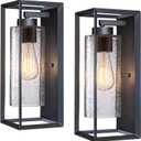 Outdoor Wall Light Fixture 14 Inch, Black Exterior Wall Sconce with Clear Seeded Glass, E26 Base, Weather Resistant Metal Porch & Garage Light 2 Pack