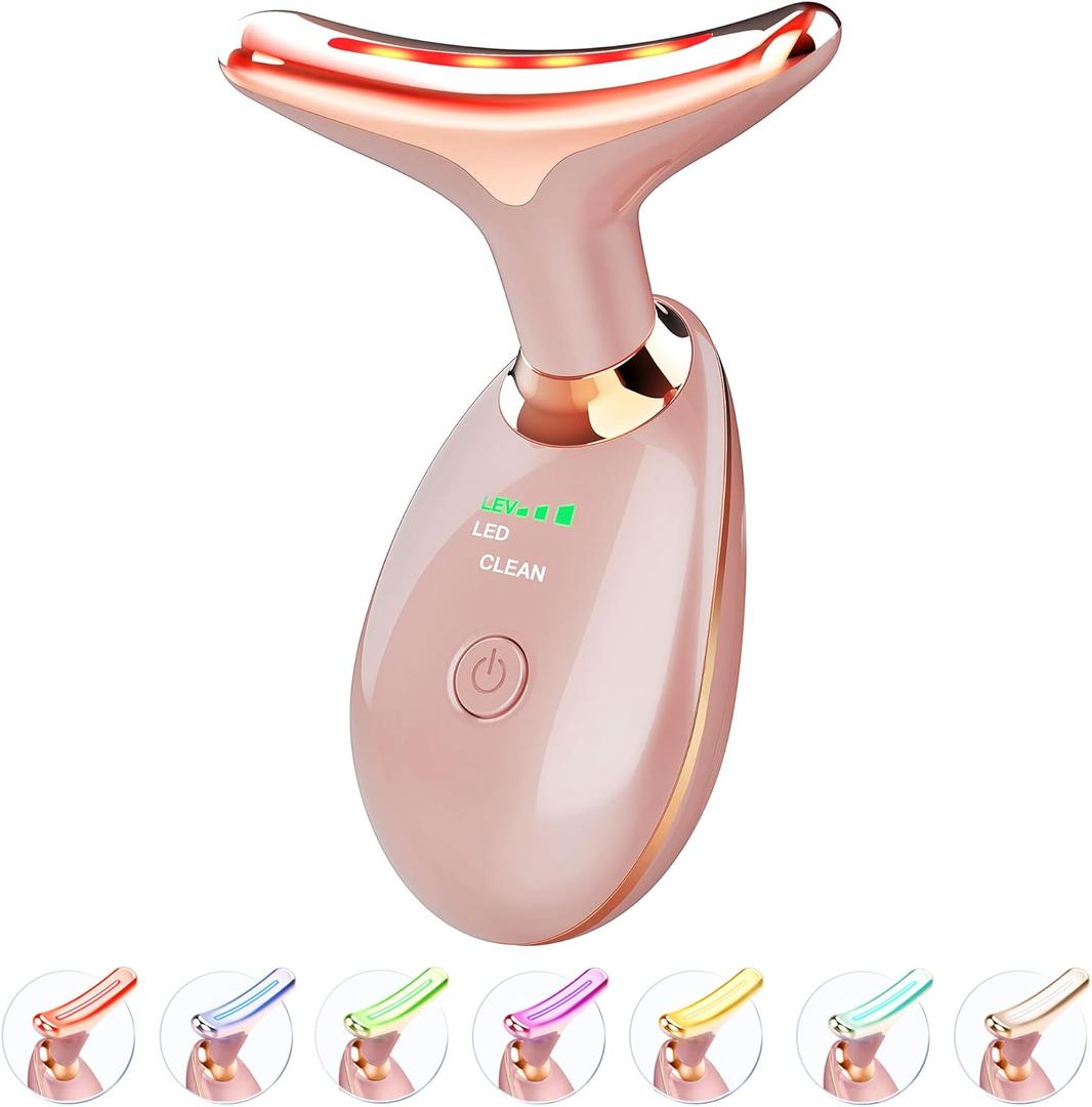 ELISHINE 7 Color Face and Neck Massager Light Therapy, Red Light Based Facial Massager for Skin Care, Firming, Smoothing (Rose Golden)