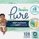 Pampers Pure Protection Baby Diapers, Size 0 (10 lbs ), 128 Count, Up to 100% Leakproof, Premium Plant-based Skin Protection, Hypoallergenic Soft Diapers (Newborn)