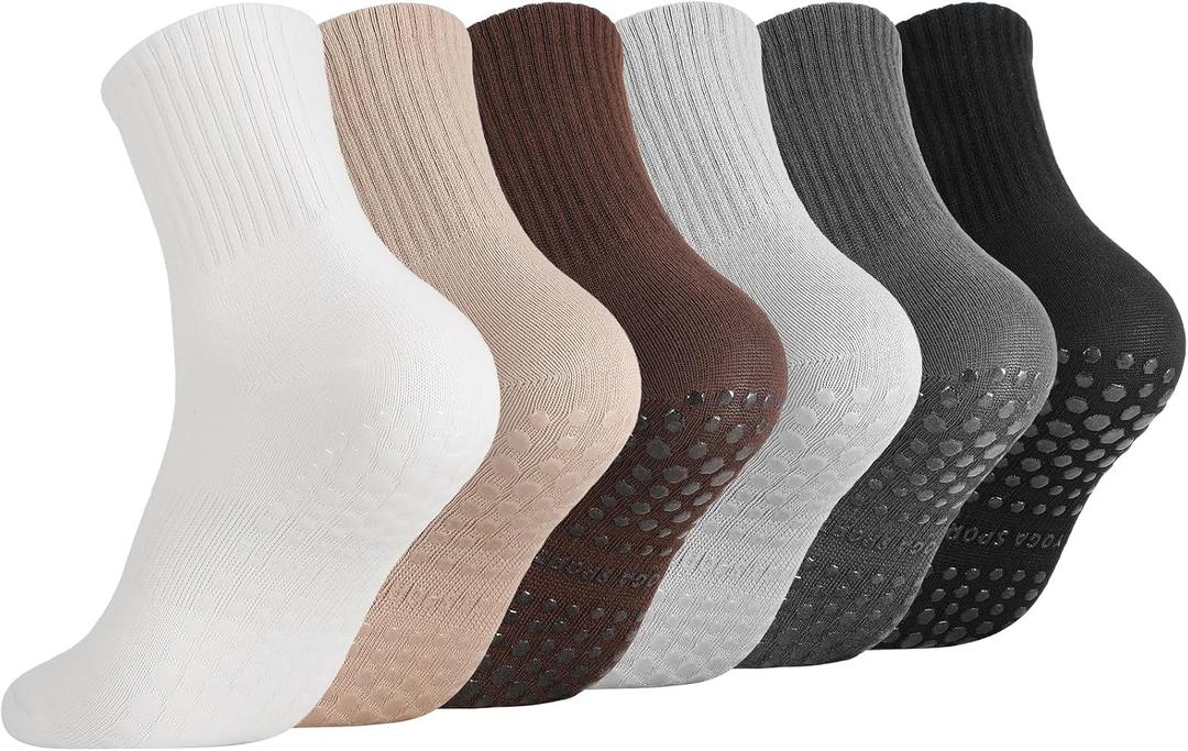 3 x Pilates Grip Socks for Women Non Slip Crew Socks, Elderly