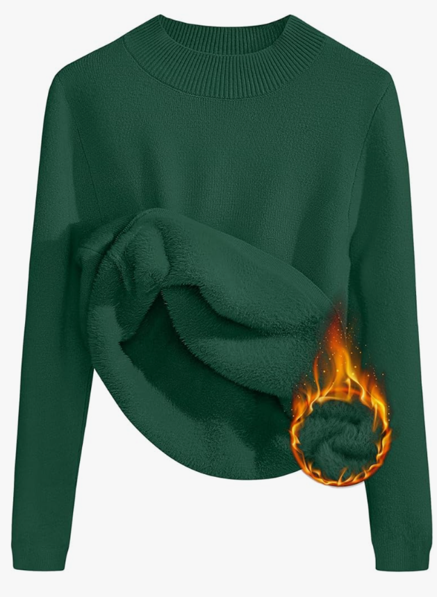 ZESICA Women's Fleece Sherpa Lined Sweater 2025 Winter Thermal Shirts Long Sleeve Mock Neck Slim Fitted Pullover Tops XL