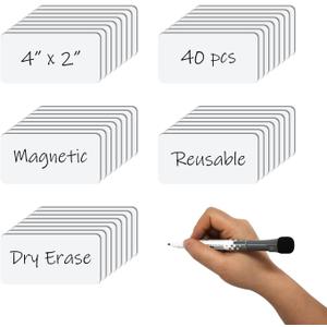 Reusable Magnetic Labels 4x2 Inch White, Dry Erase Magnetic Labels for WhiteboardsPack of 40